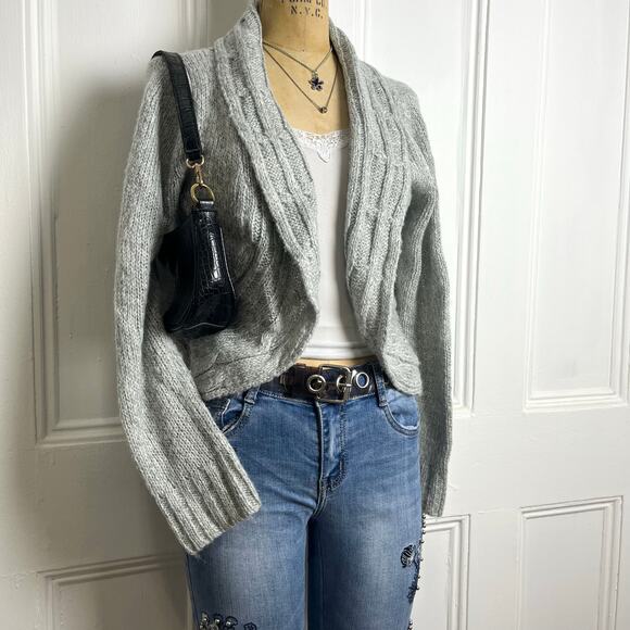 Vintage MUDD Grey knit long sleeve open cardigan Cozycore Festive Preppychic - Picture 1 of 7